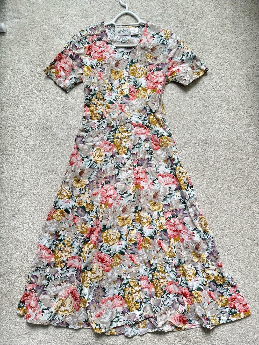 Floral Button-Front Midi Dress in Pink & Yellow